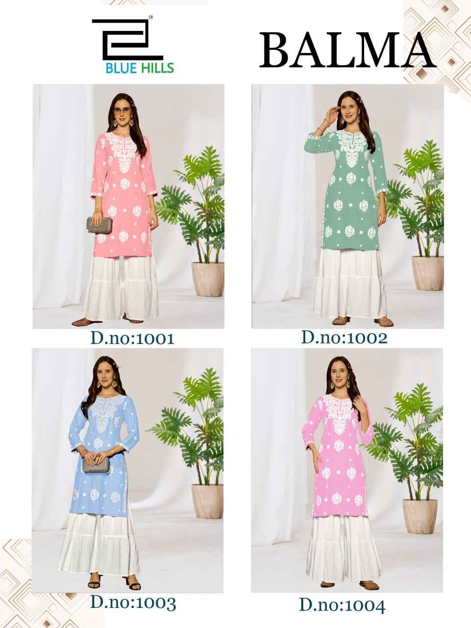 Blue Hills Balma Rayon Kurti With Sarara 4 pcs Catalogue