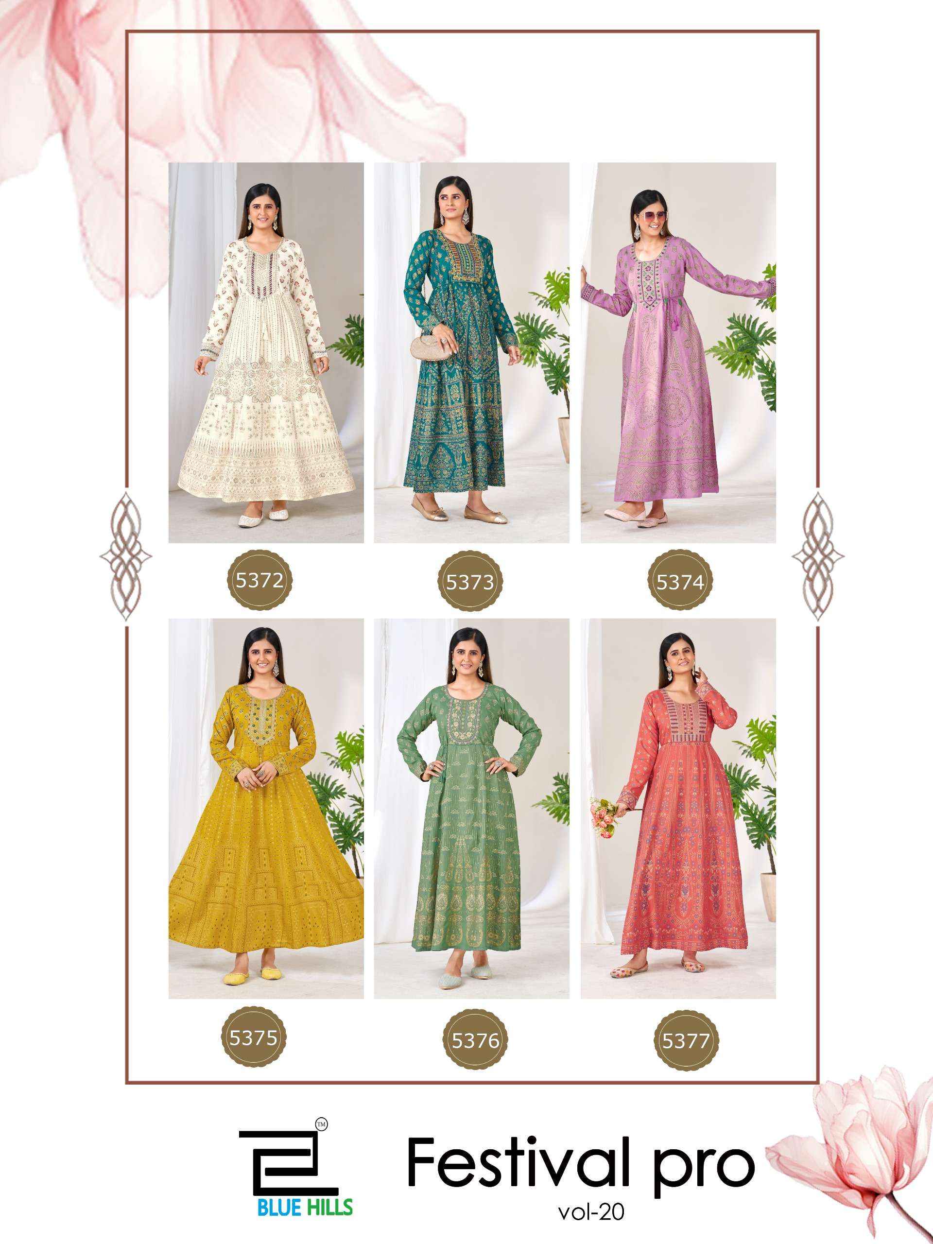 Blue Hills Festival Pro Vol 20 Rayon Anarkali Gown 6 pcs Catalogue