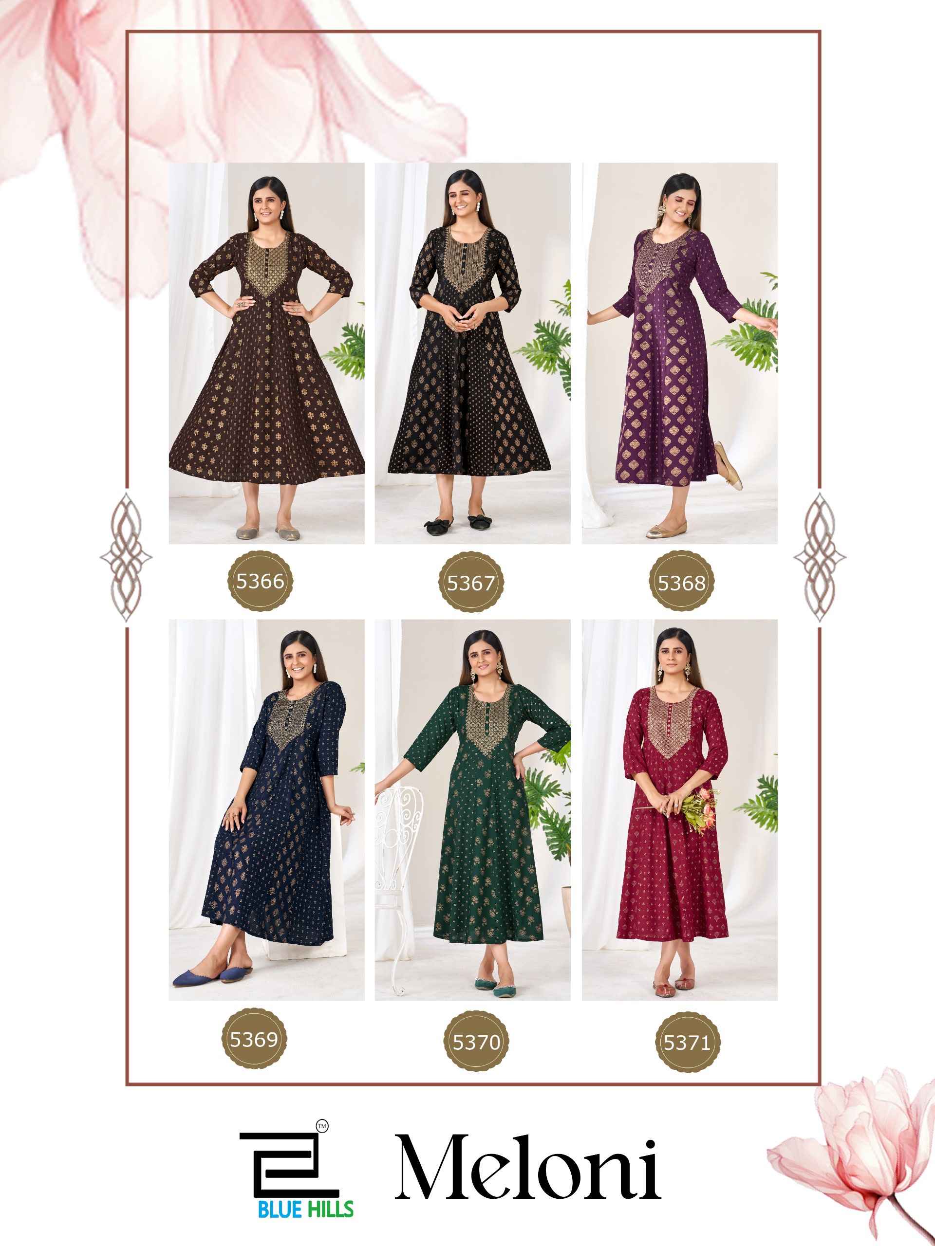 Blue Hills Meloni Rayon Anarkali Gown 6 pcs Catalogue