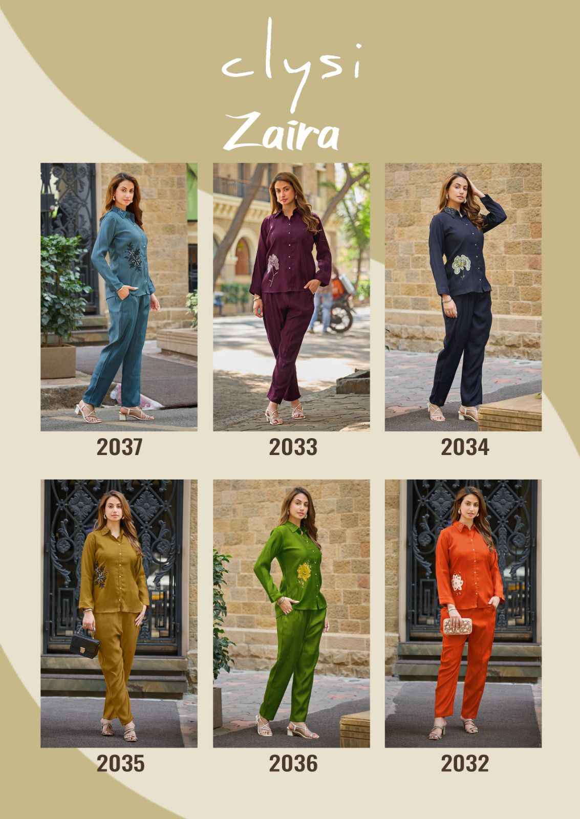 Clysi Zaira Viscose Silk Top With Bottom 6 pcs Catalogue