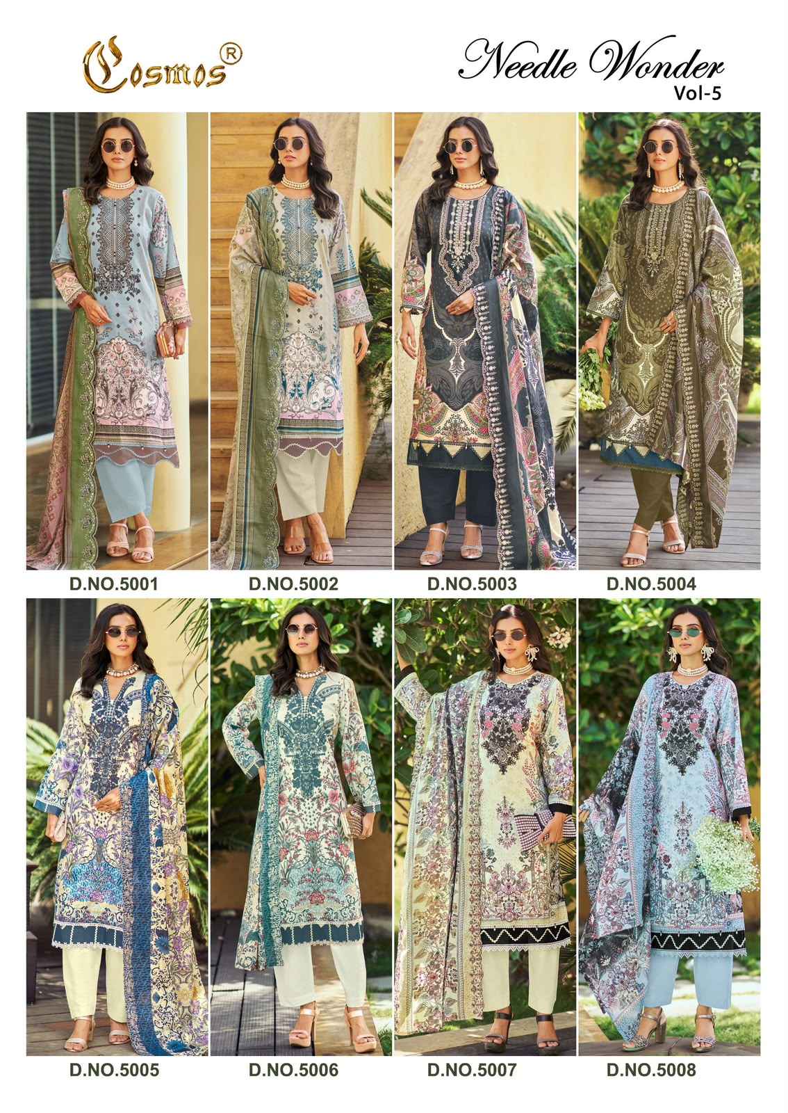 Cosmos Needle Wonder Vol 5 Lawn Cotton Dress Material 8 pcs Catalogue
