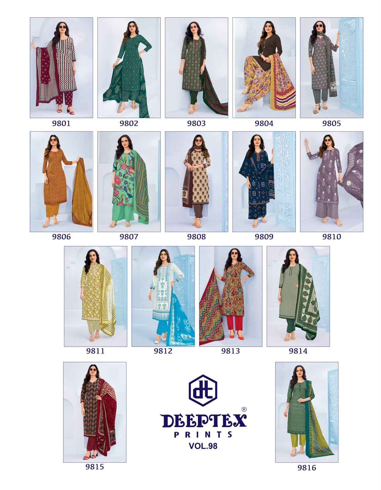 Deeptex Miss India Vol 98 Readymade Cotton Dress 16 pcs Catalogue