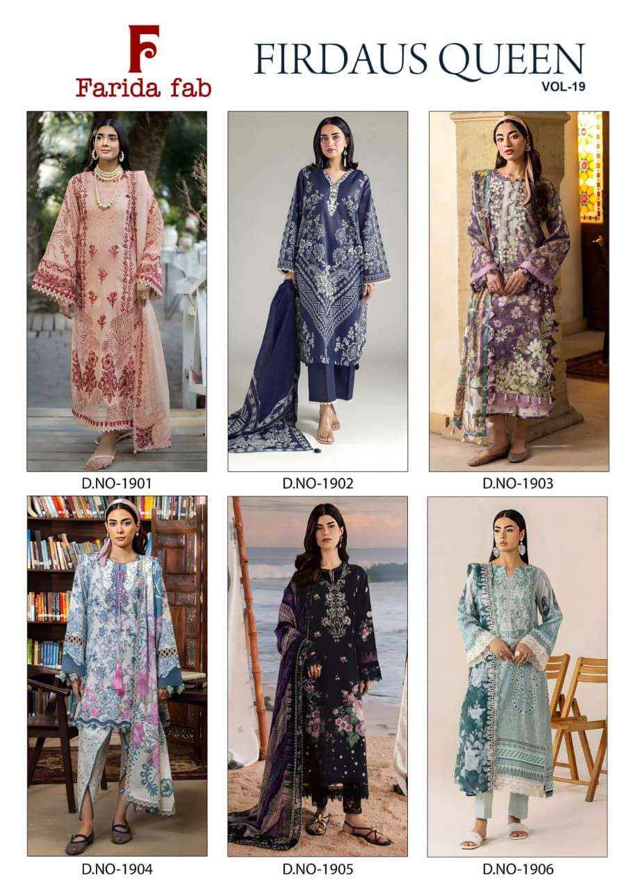Farida Fab Firdaus Queen Vol 19 Cotton Dress Material 6 pcs Catalogue