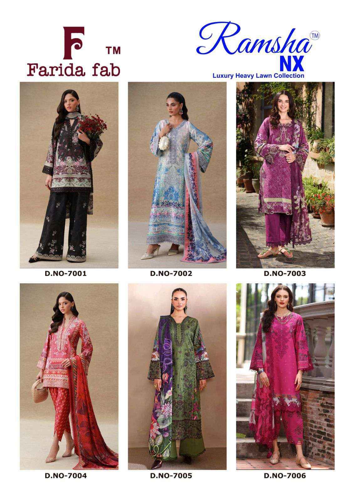 Farida Fab Ramsha Nx Lawn Cotton Dress Material 6 pcs Catalogue