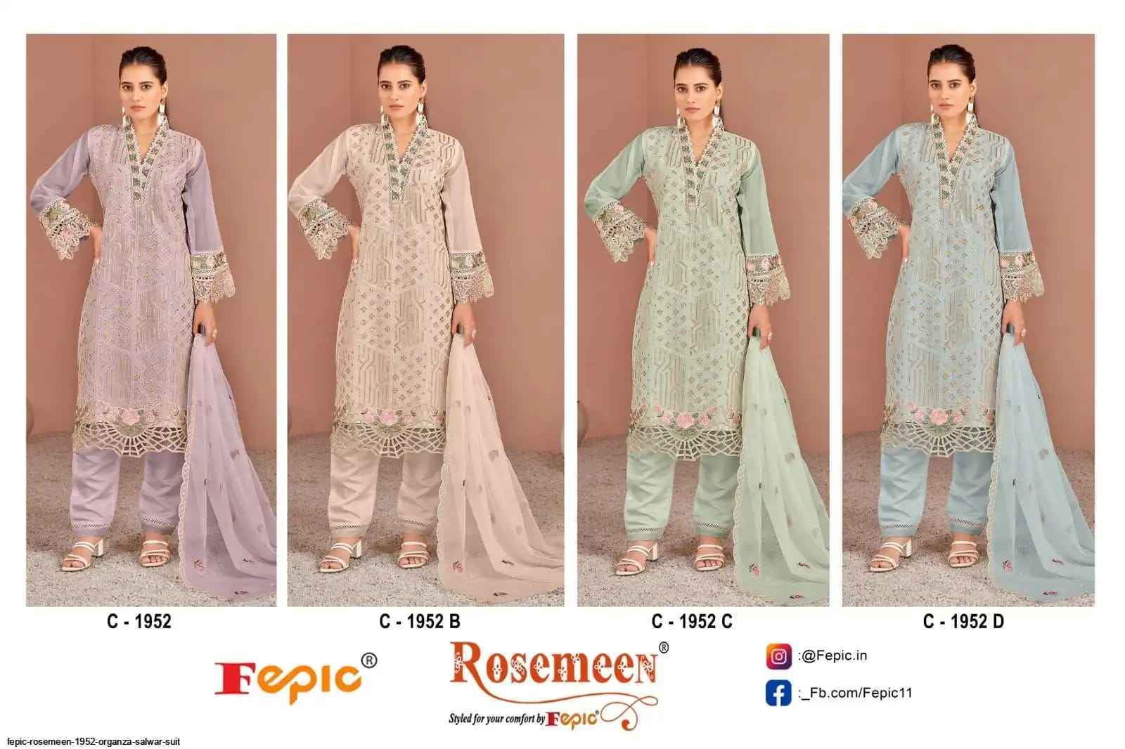 Fepic Rosemeen 1952 Organza Dress Material 4 pcs Catalogue