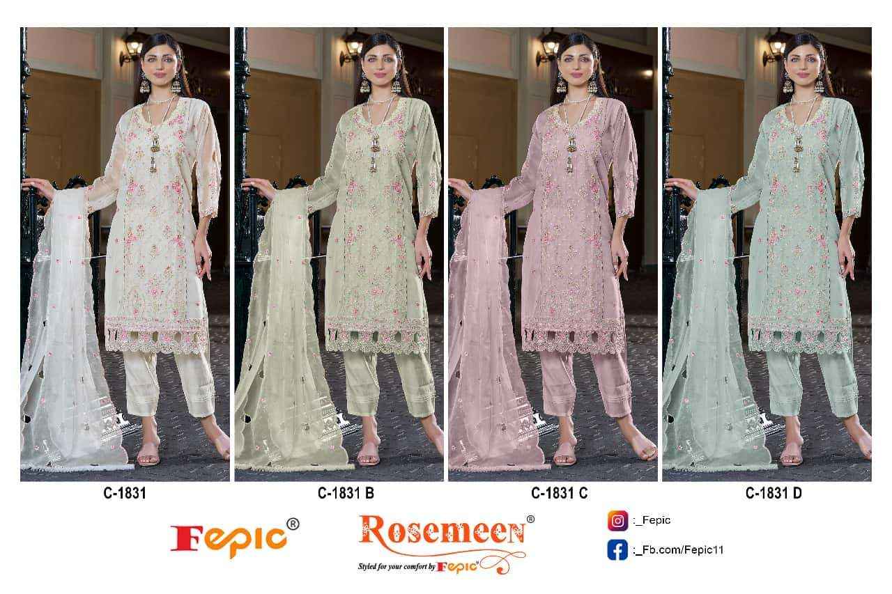 Fepic Rosemeen C 1831 Organza Dress Material 4 pcs Catalogue