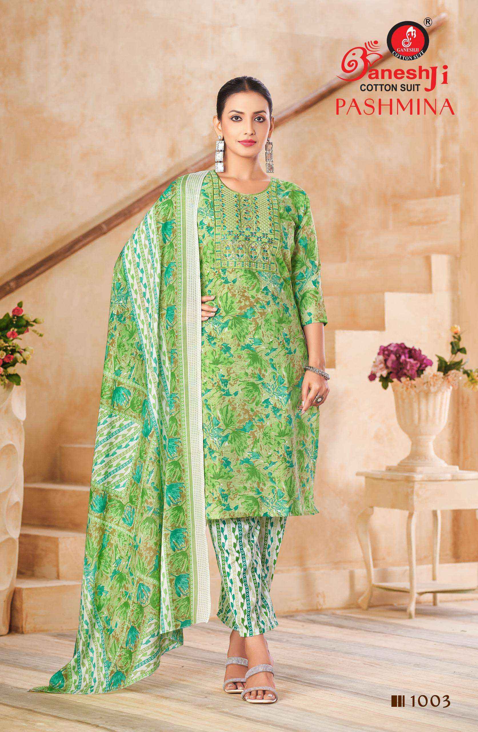 Ganesh ji Pashmina Vol 1 Cotton Dress Material 8 pcs Catalogue
