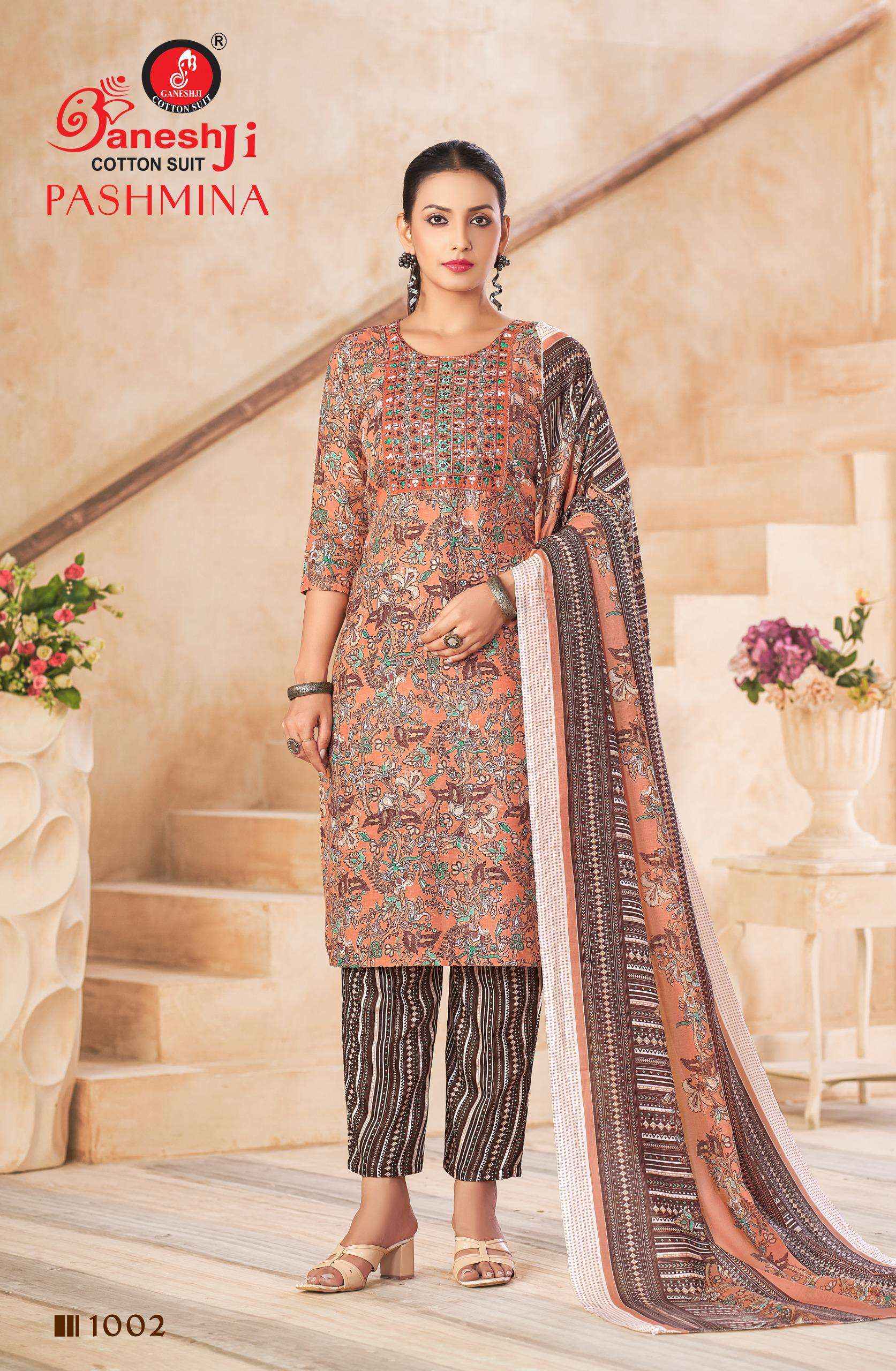 Ganesh ji Pashmina Vol 1 Cotton Dress Material 8 pcs Catalogue