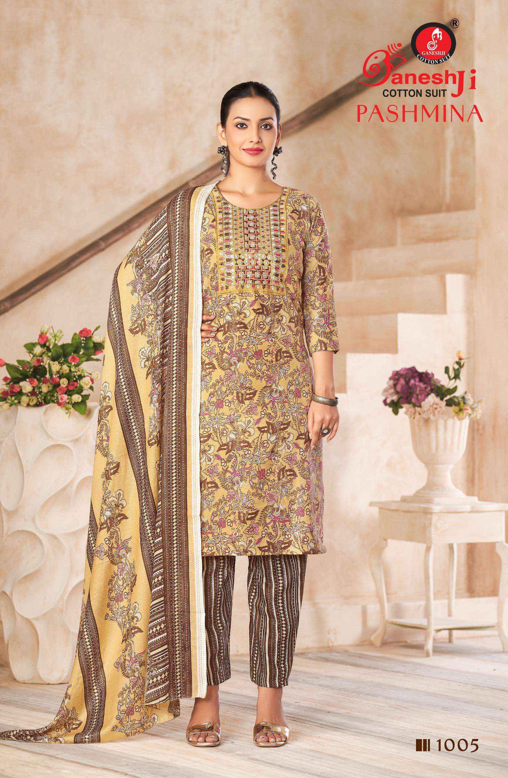 Ganesh ji Pashmina Vol 1 Cotton Dress Material 8 pcs Catalogue