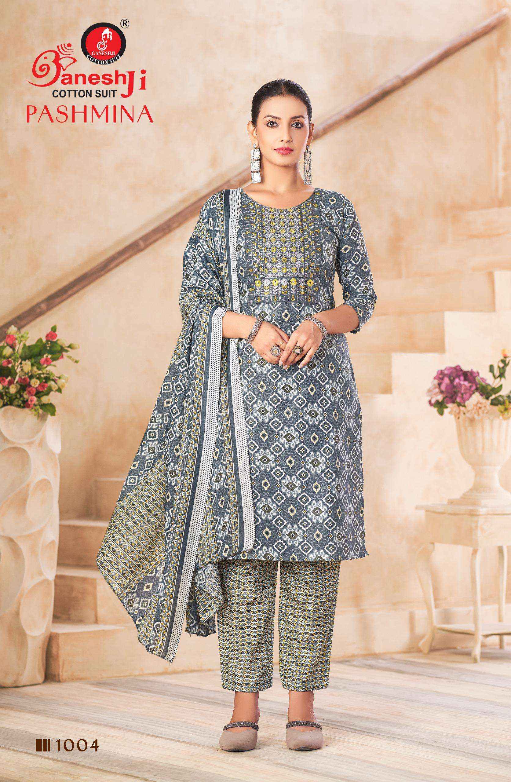 Ganesh ji Pashmina Vol 1 Cotton Dress Material 8 pcs Catalogue