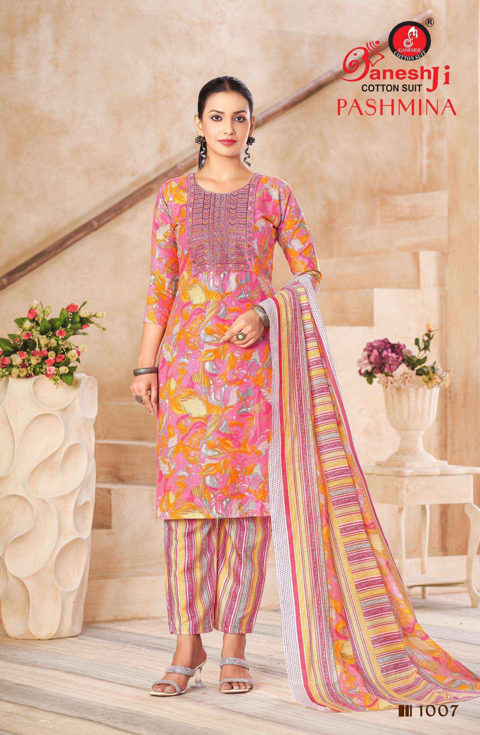 Ganesh ji Pashmina Vol 1 Cotton Dress Material 8 pcs Catalogue