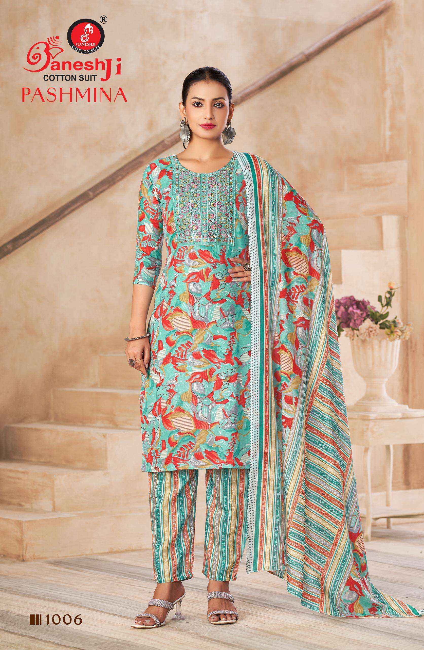 Ganesh ji Pashmina Vol 1 Cotton Dress Material 8 pcs Catalogue