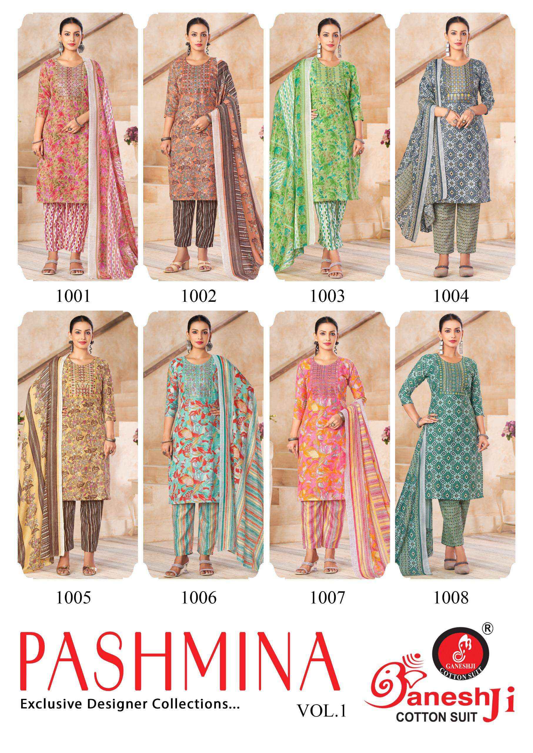 Ganesh ji Pashmina Vol 1 Cotton Dress Material 8 pcs Catalogue