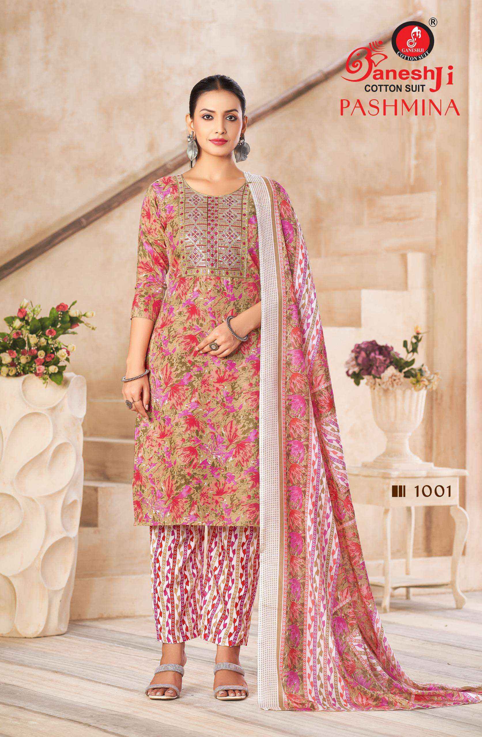 Ganesh ji Pashmina Vol 1 Cotton Dress Material 8 pcs Catalogue