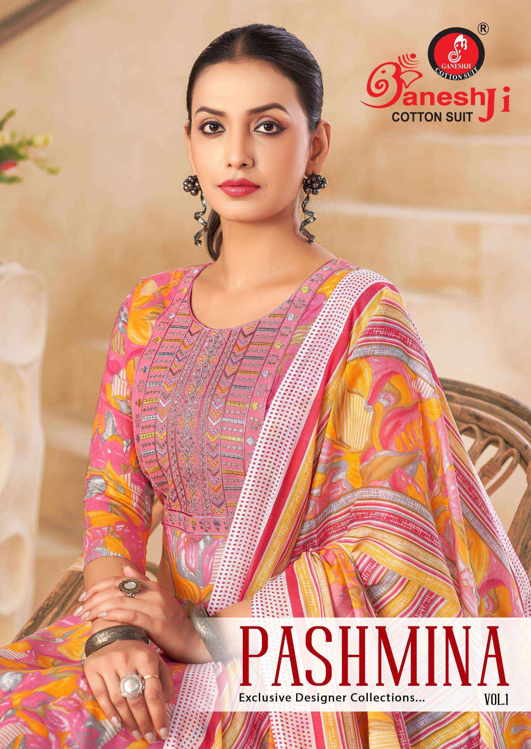 Ganesh ji Pashmina Vol 1 Cotton Dress Material 8 pcs Catalogue