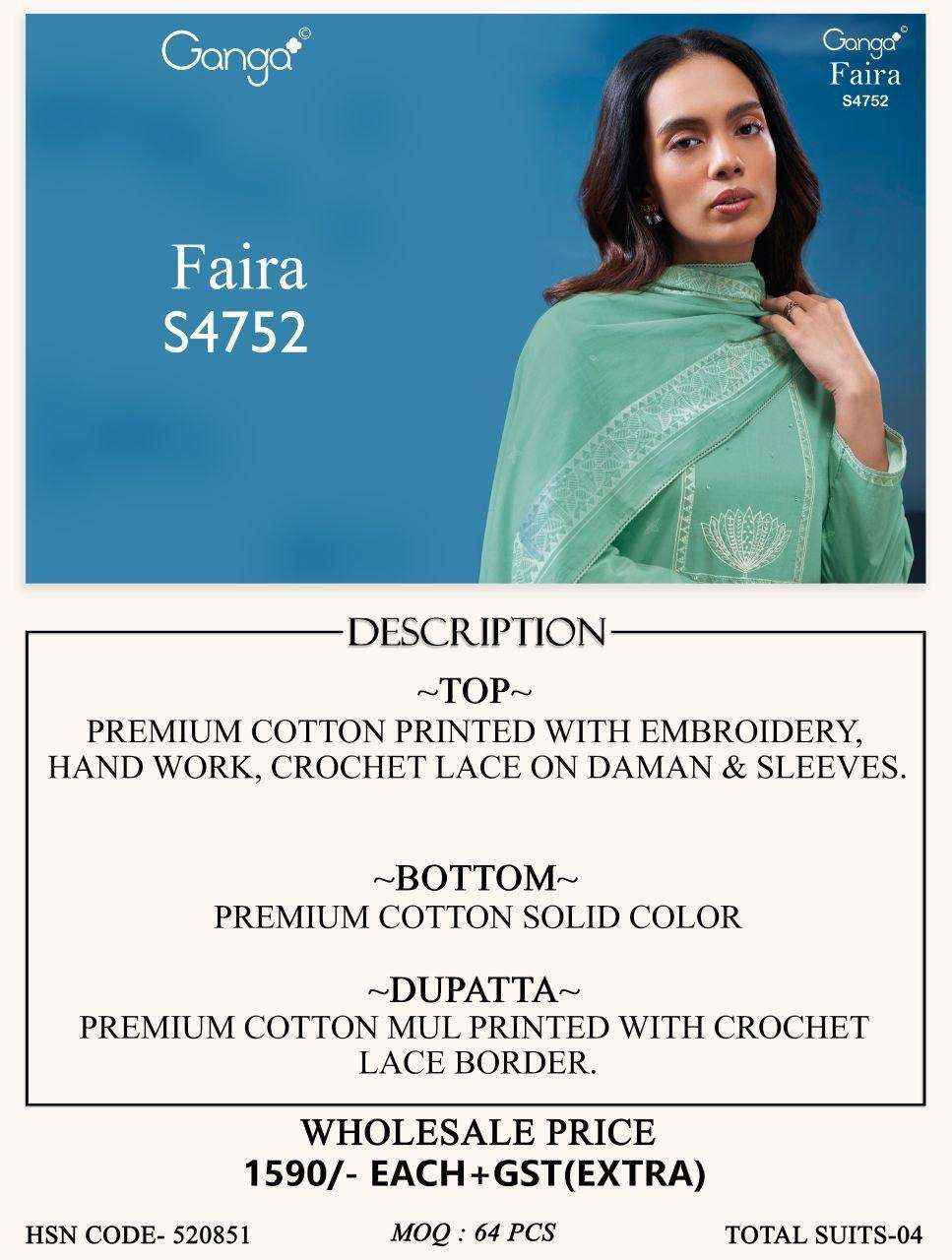 Ganga Faira 4752 Cotton Dress Material 4 pcs Catalogue