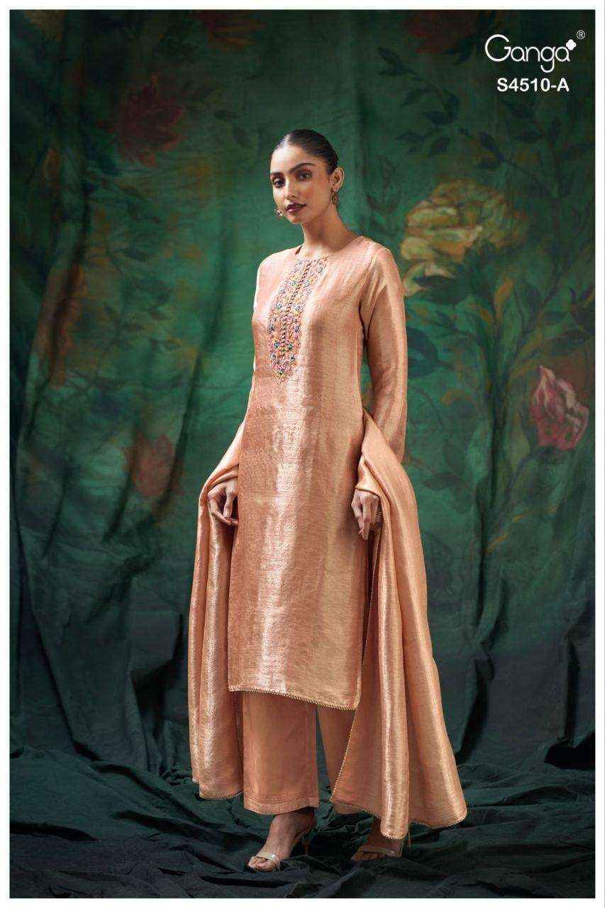 Ganga Jeyra 4510 Silk Jacquard Dress Material 3 pcs Catalogue