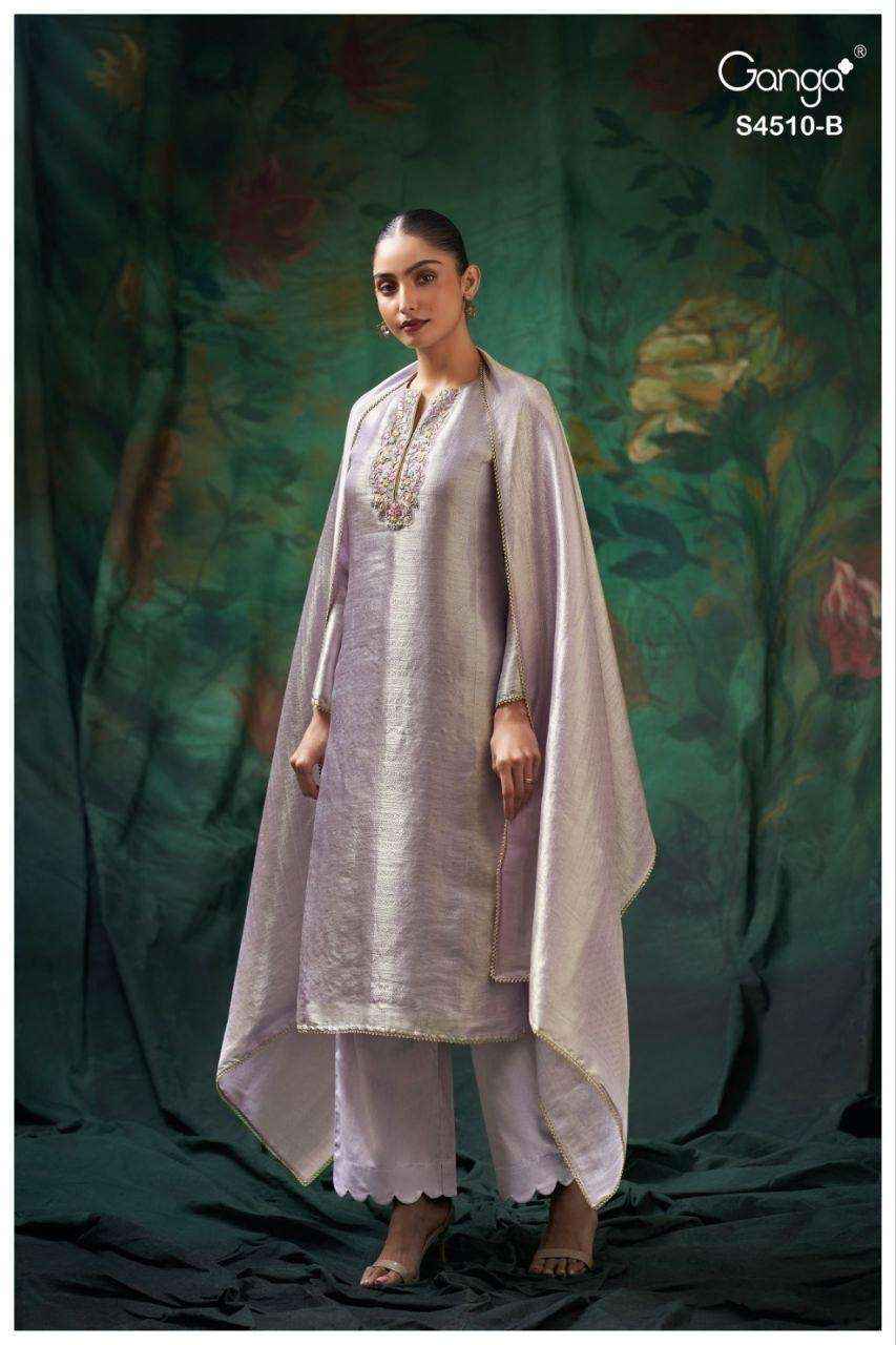 Ganga Jeyra 4510 Silk Jacquard Dress Material 3 pcs Catalogue