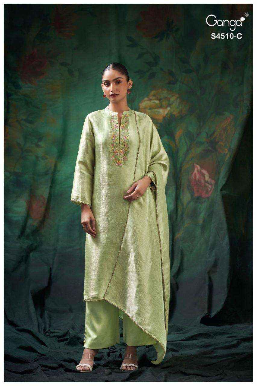 Ganga Jeyra 4510 Silk Jacquard Dress Material 3 pcs Catalogue