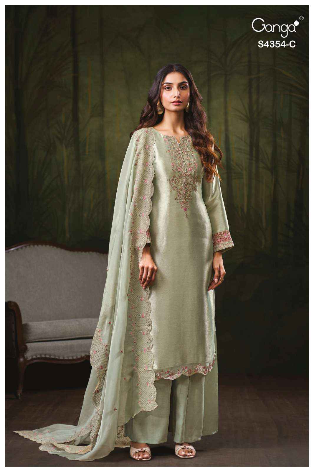 Ganga Sareen 4354 Silk Jacquard Dress Material 4 pcs Catalogue
