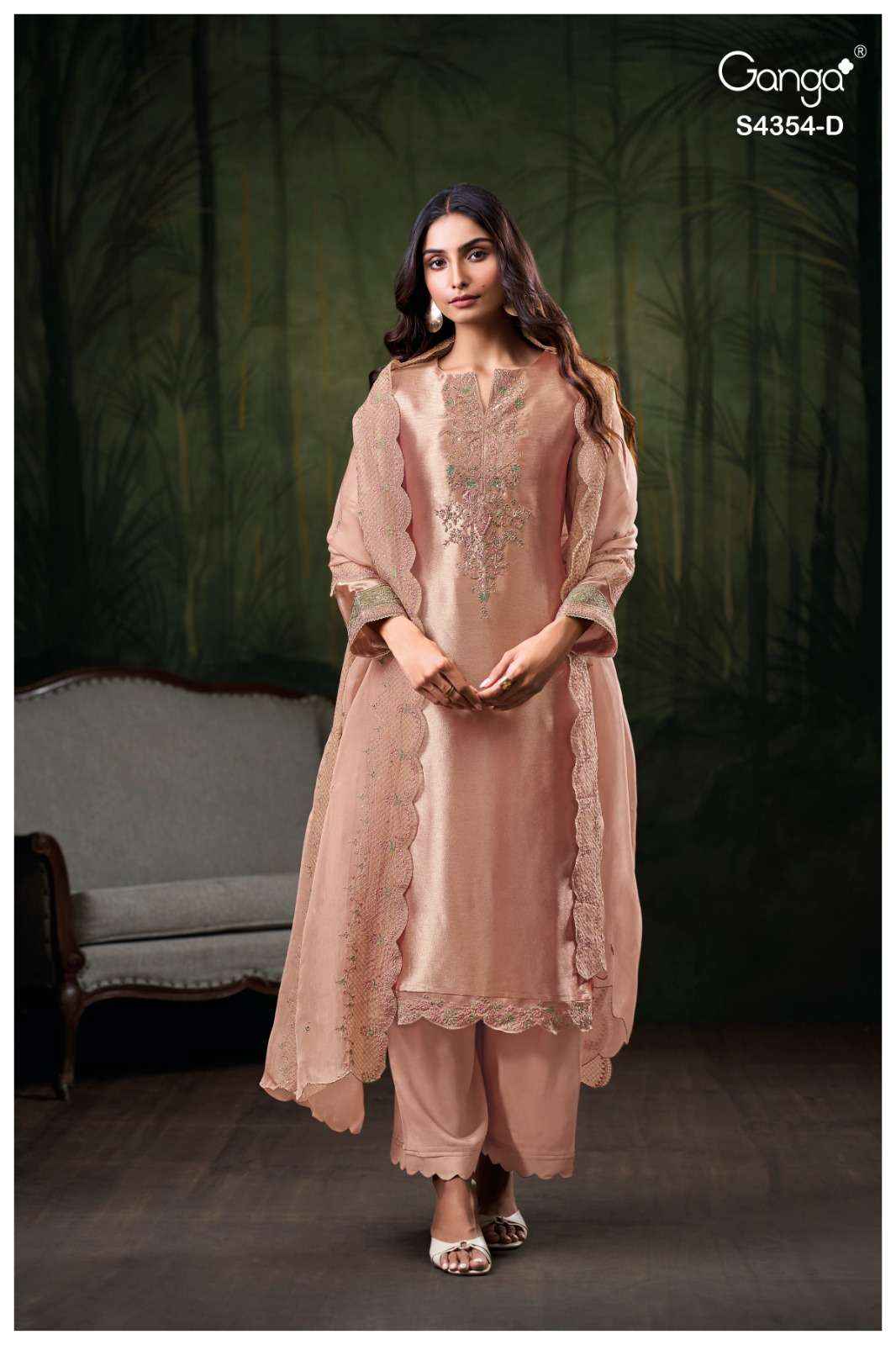 Ganga Sareen 4354 Silk Jacquard Dress Material 4 pcs Catalogue