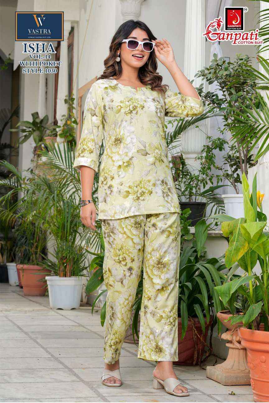 Ganpati Isha Vol 14 Rayon Co Ord Set 12 pcs Catalogue