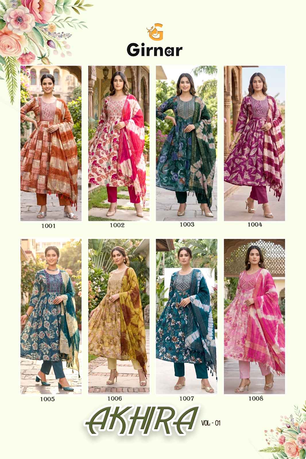 Girnar Akhira Vol 1 Vertican Foil Kurti Combo 8 pcs Catalogue