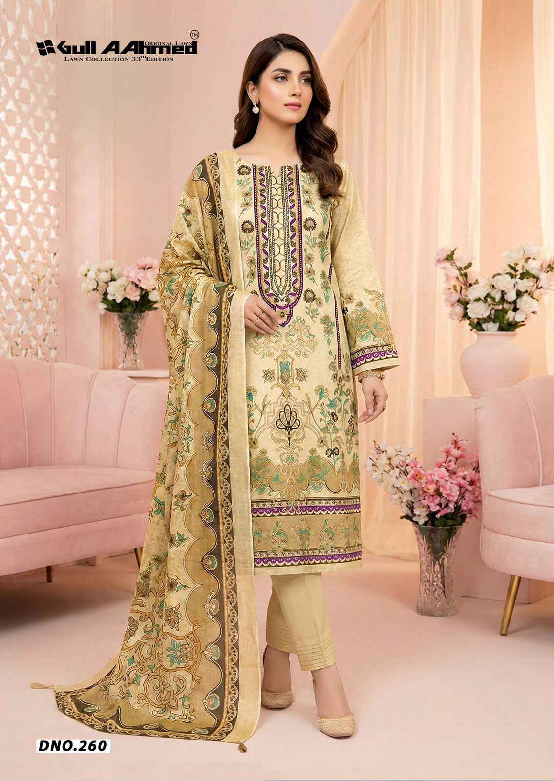 Gull Ahmed Lawn Collection Vol 33 Cambric Cotton Dress Material 6 Pc Catalouge