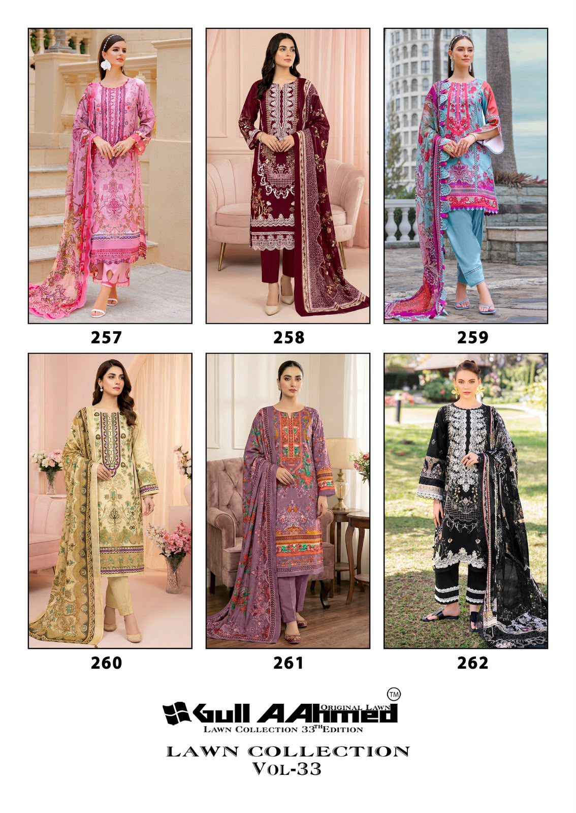 Gull Ahmed Lawn Collection Vol 33 Cambric Cotton Dress Material 6 Pc Catalouge
