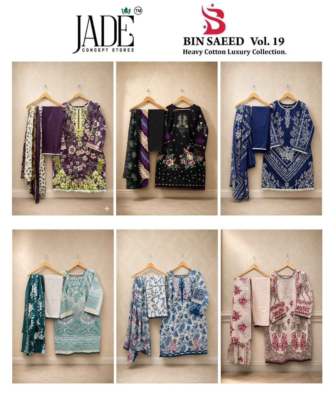 Jade Bin Saeed Heavy Luxury Vol 19 Readymade Cotton Dress 6 pcs Catalogue