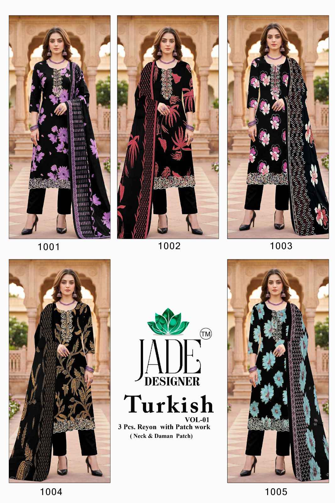Jade Turkish Vol 1 Viscose Rayon Dress Material 5 pcs Catalogue