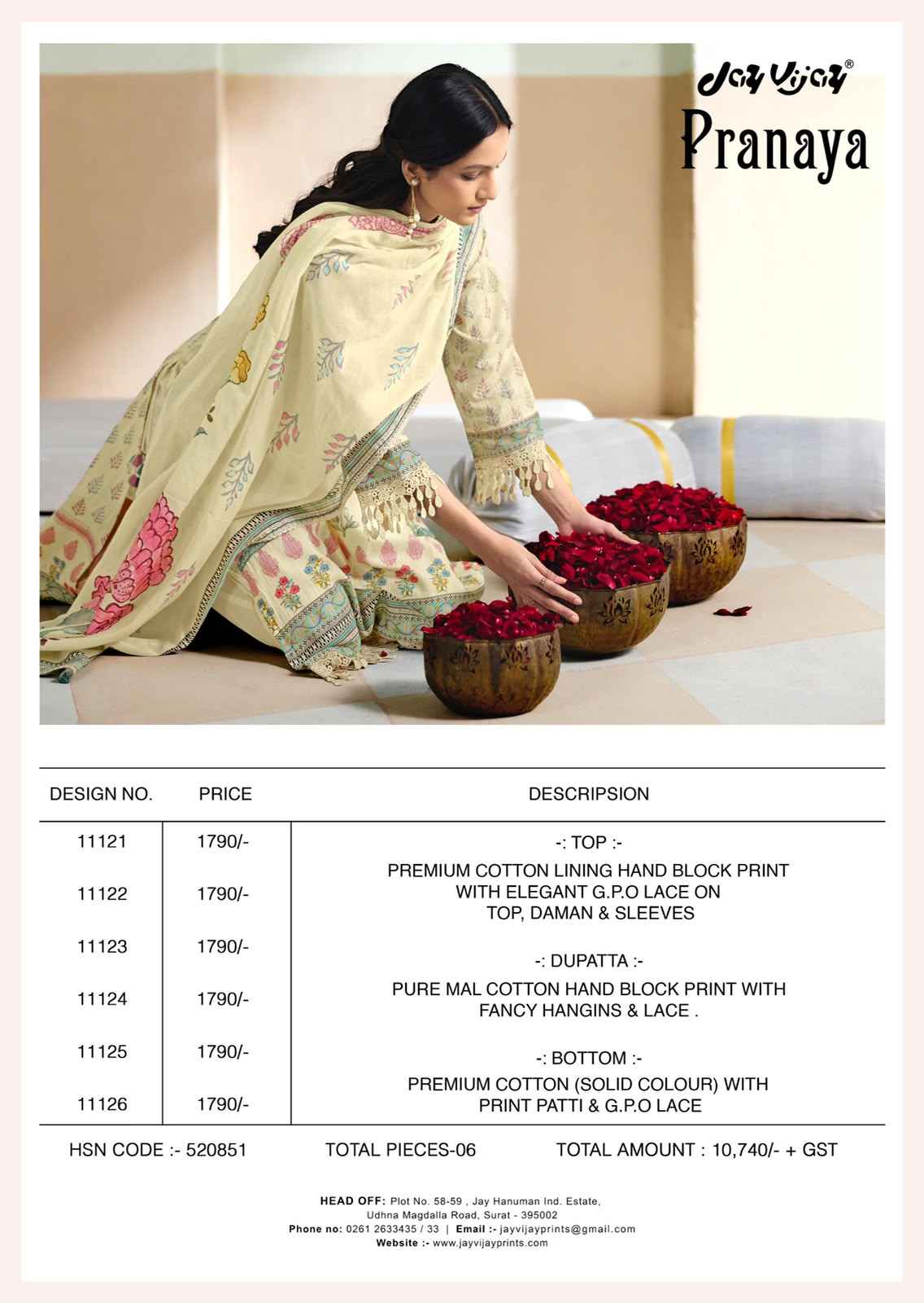 Jay Vijay Pranaya Cotton Dress Material 6 pcs Catalogue