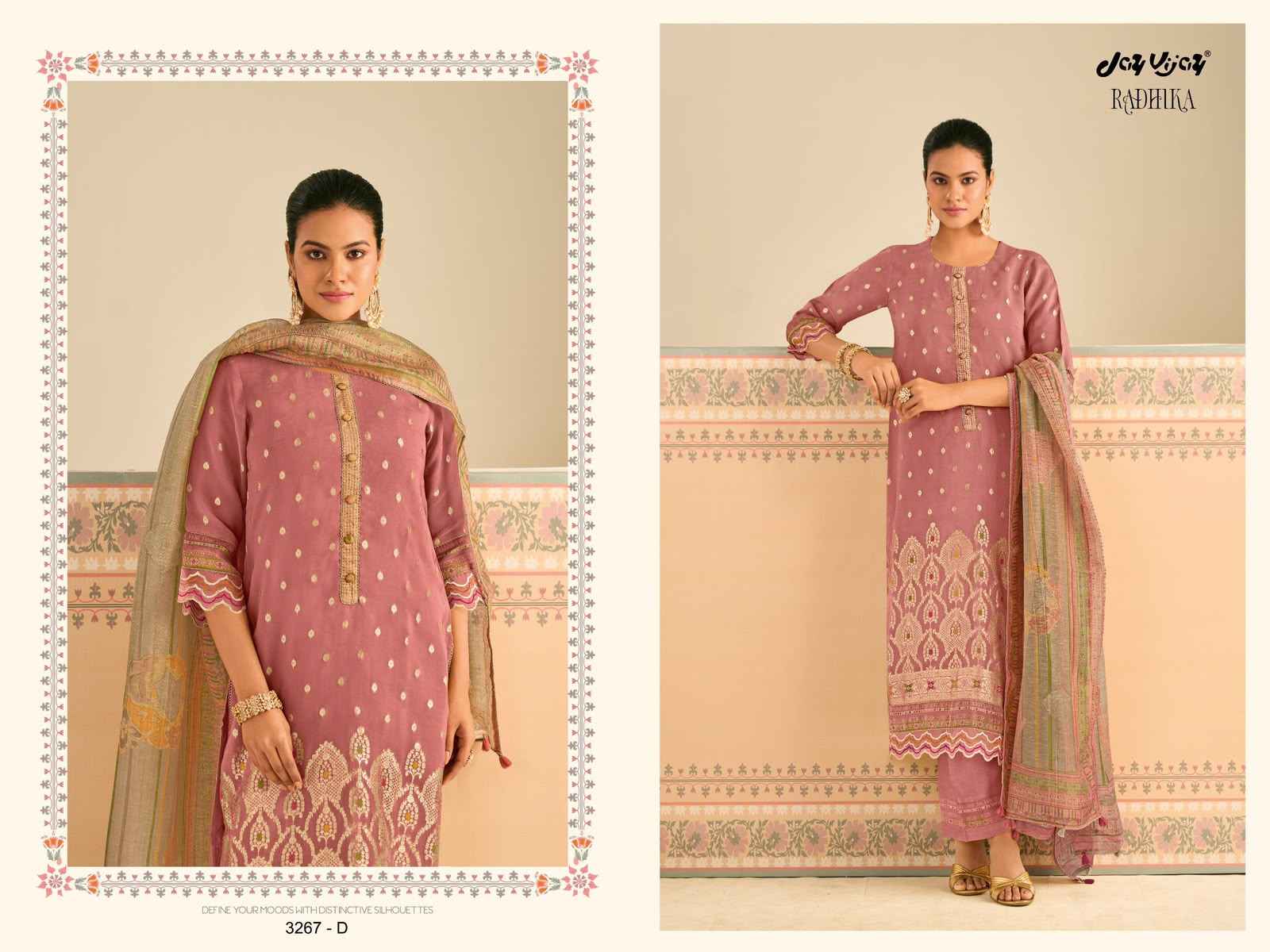 Jay Vijay Radhika 3267 Organza Jacquard Dress Material 4 pcs Catalogue