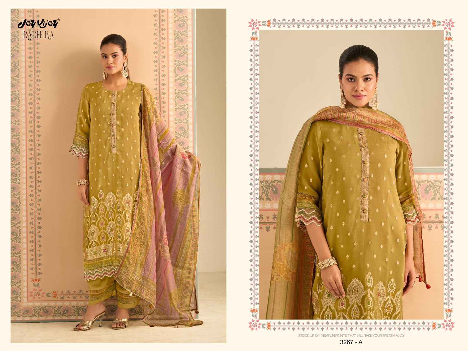 Jay Vijay Radhika 3267 Organza Jacquard Dress Material 4 pcs Catalogue