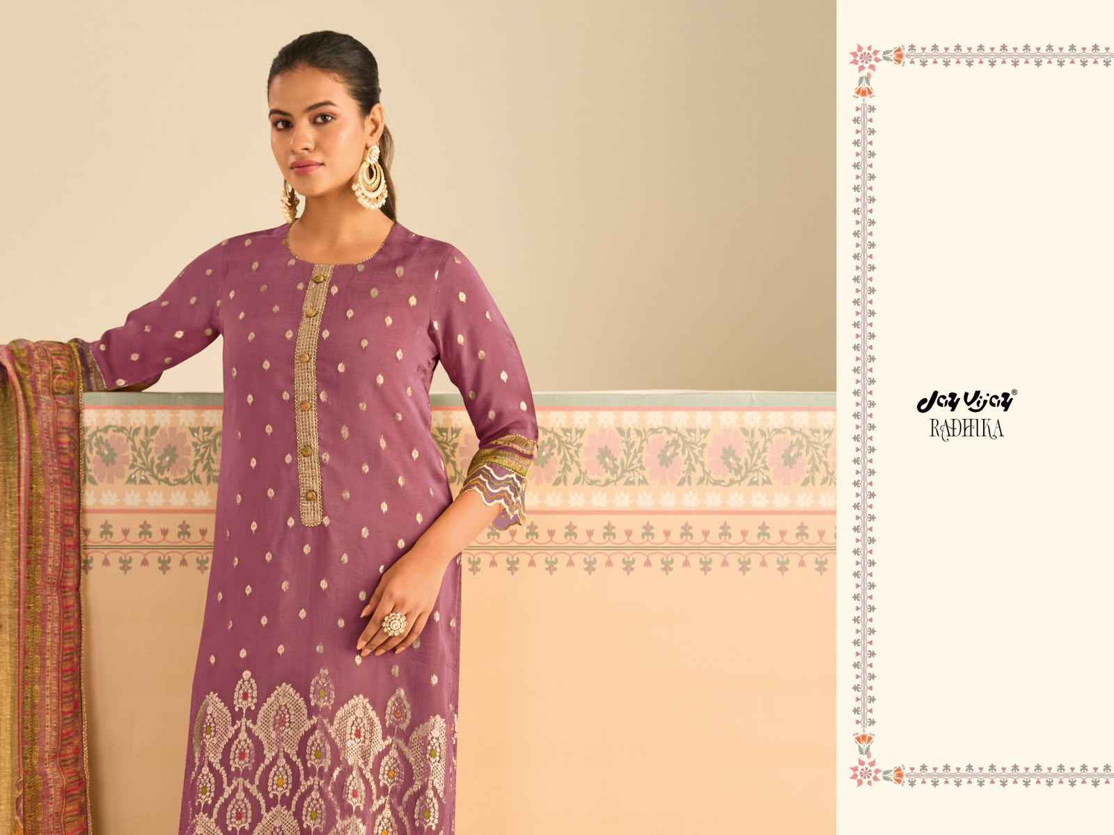 Jay Vijay Radhika 3267 Organza Jacquard Dress Material 4 pcs Catalogue