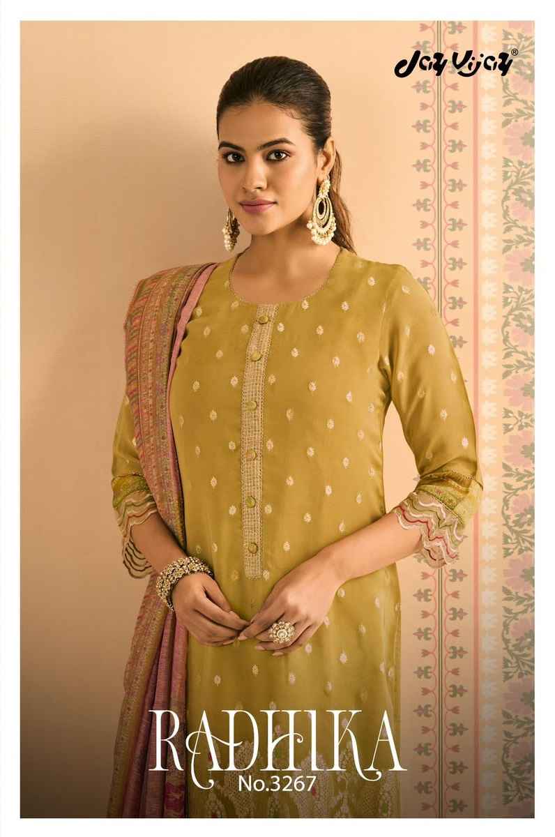 Jay Vijay Radhika 3267 Organza Jacquard Dress Material 4 pcs Catalogue