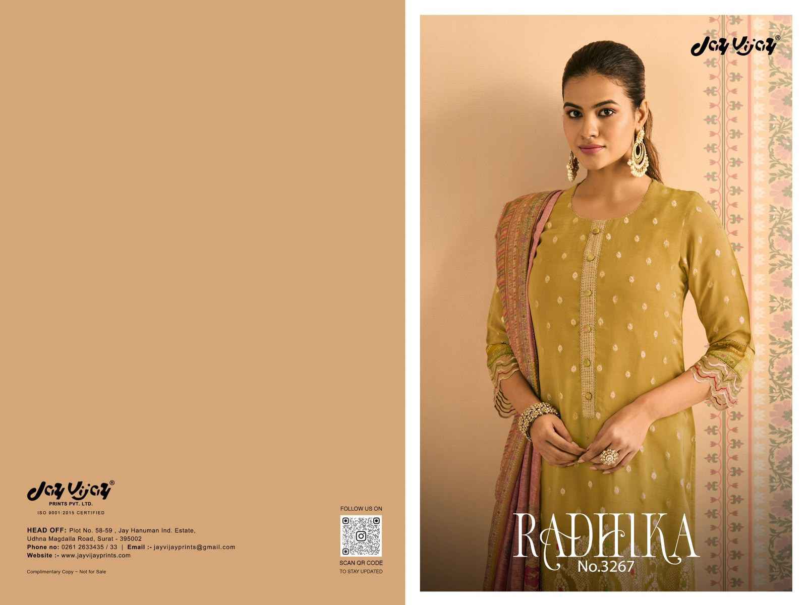 Jay Vijay Radhika 3267 Organza Jacquard Dress Material 4 pcs Catalogue