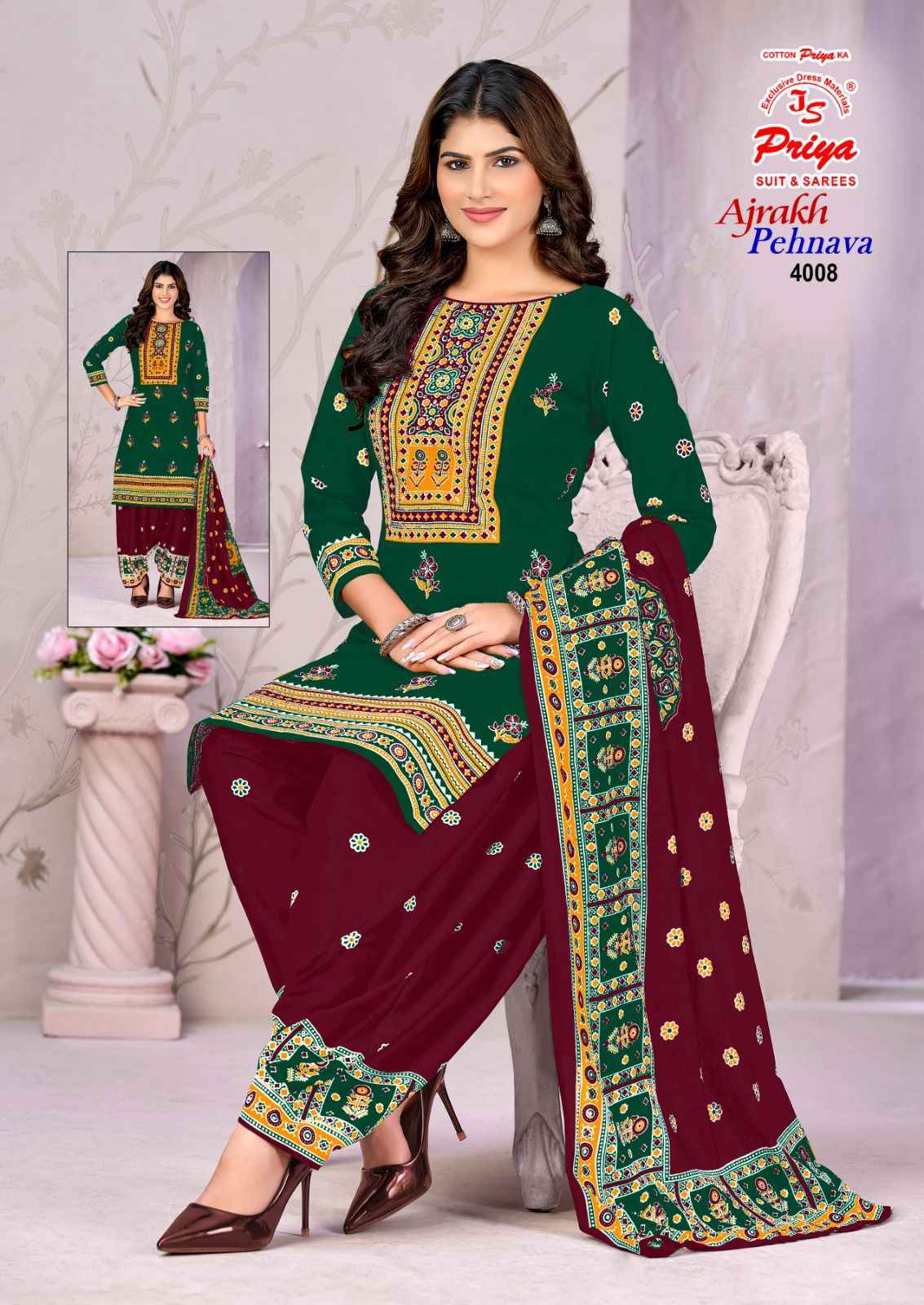 Js Priya Ajrakh Pehnava Vol 4 Cotton Dress Material 10 pcs Catalogue