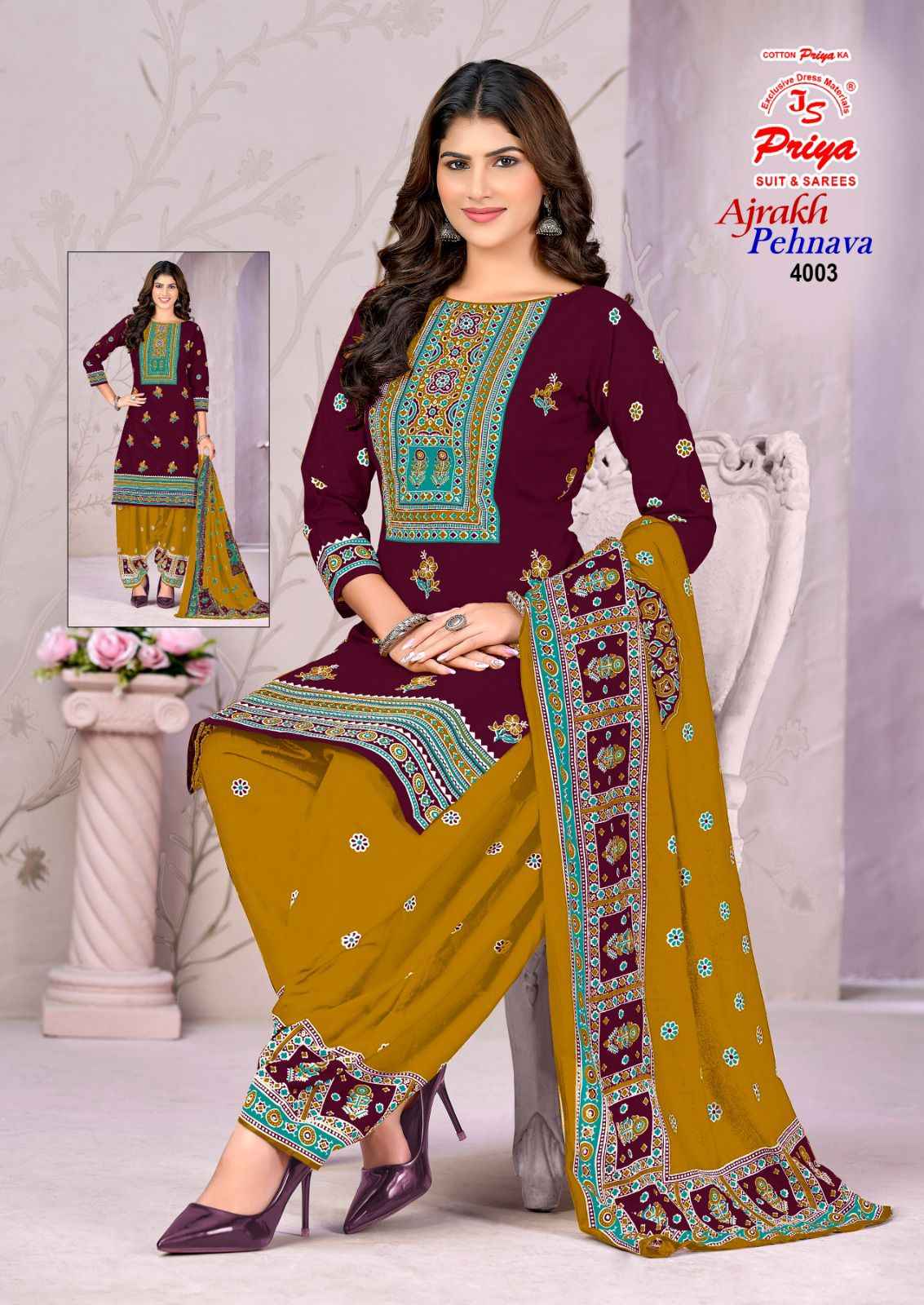 Js Priya Ajrakh Pehnava Vol 4 Cotton Dress Material 10 pcs Catalogue