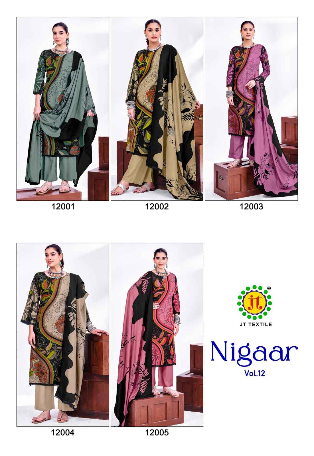 Jt Nigaar Vol 12 Rayon Dress Material 5 pcs Catalogue