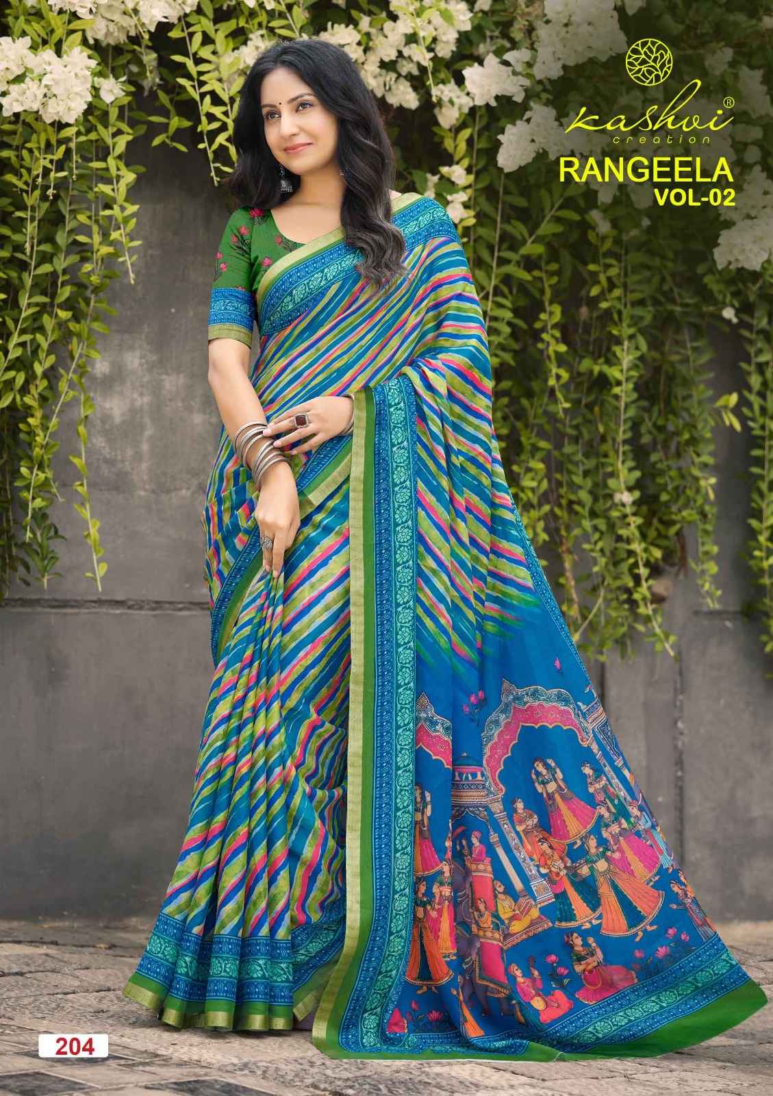 Kashvi Rangeela Vol 2 Dull Moss Saree 8 pcs Catalogue