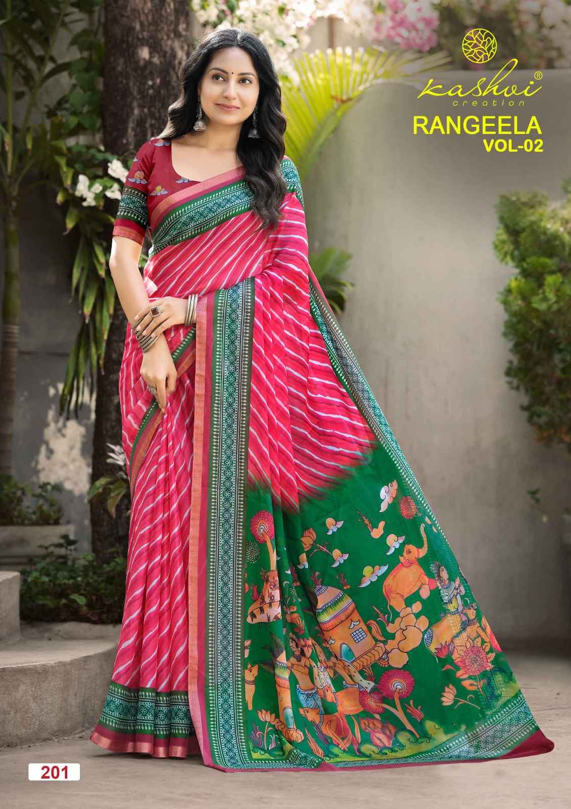 Kashvi Rangeela Vol 2 Dull Moss Saree 8 pcs Catalogue