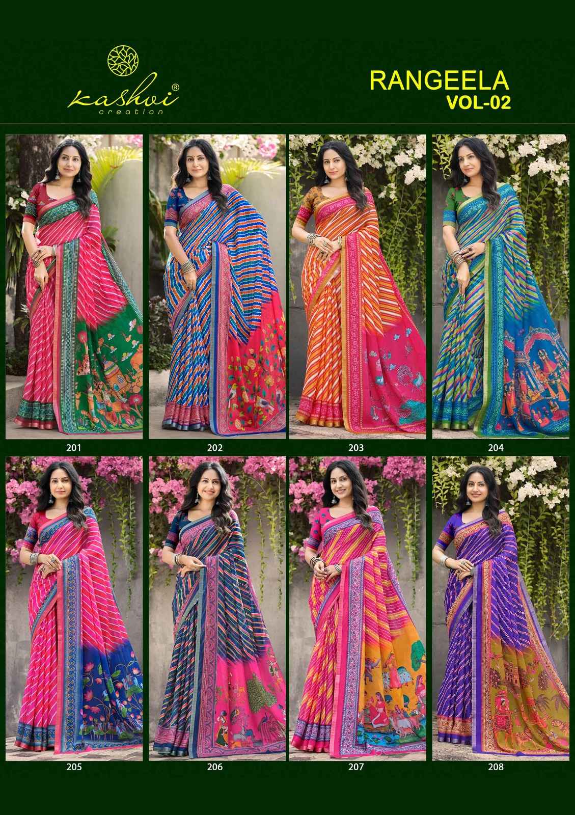 Kashvi Rangeela Vol 2 Dull Moss Saree 8 pcs Catalogue