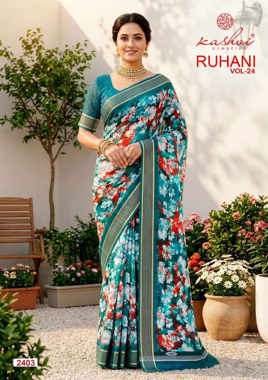 Kashvi Ruhani Vol 24 Dull Moss Saree 8 pcs Catalogue