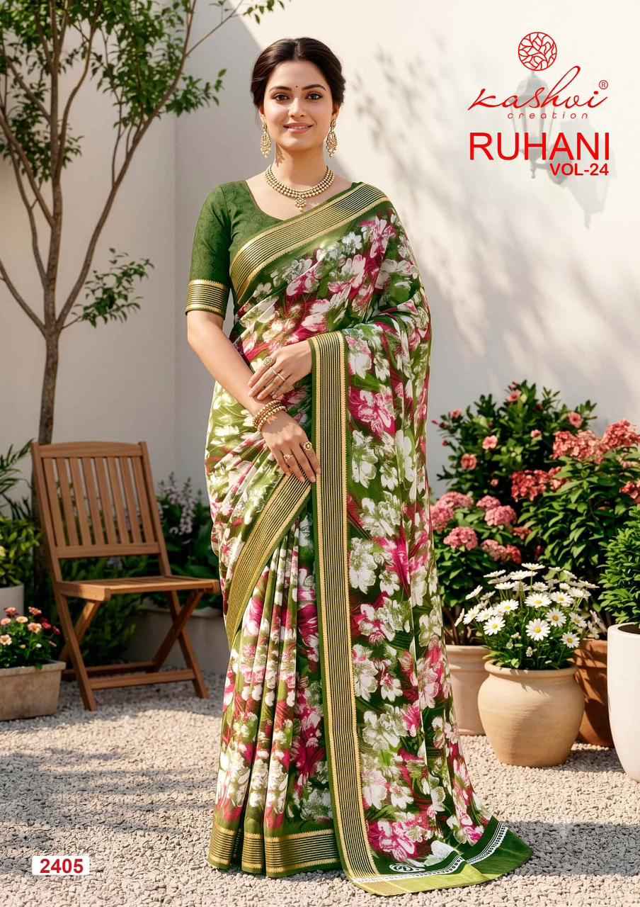 Kashvi Ruhani Vol 24 Dull Moss Saree 8 pcs Catalogue