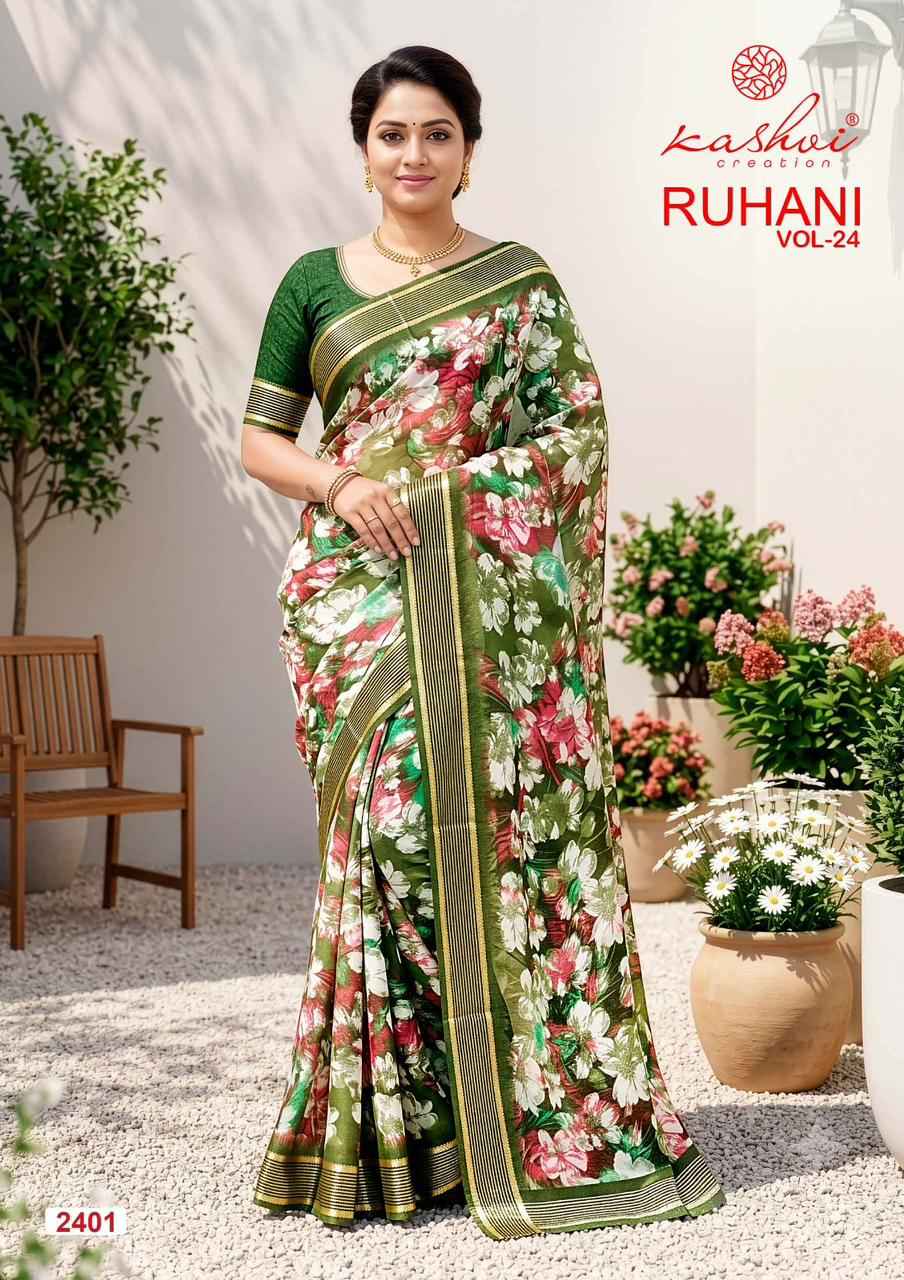 Kashvi Ruhani Vol 24 Dull Moss Saree 8 pcs Catalogue