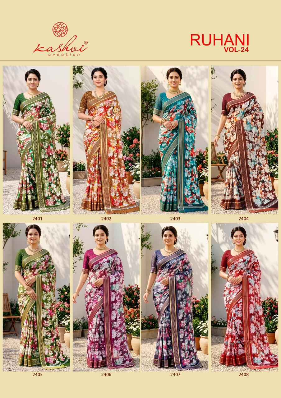 Kashvi Ruhani Vol 24 Dull Moss Saree 8 pcs Catalogue