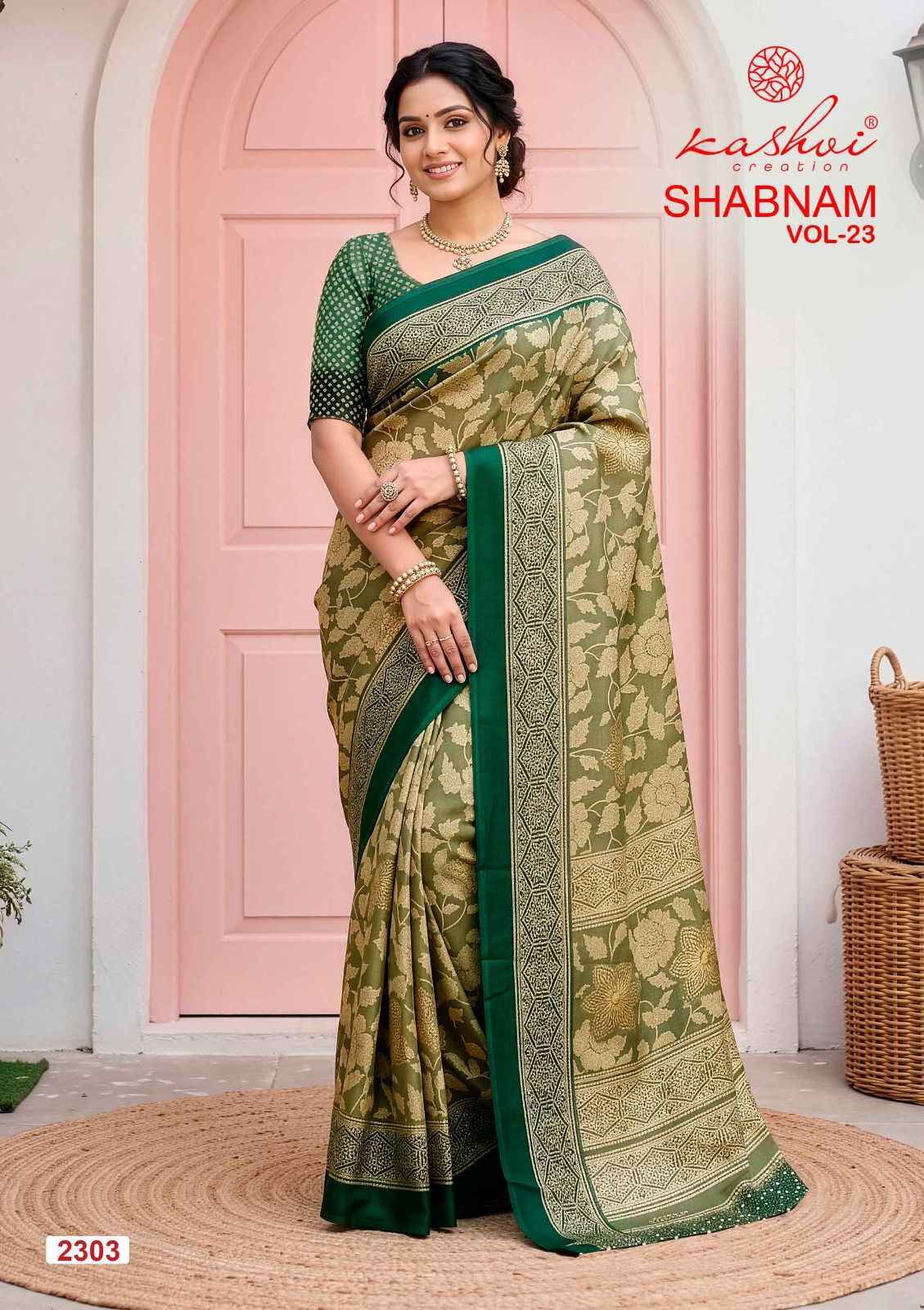 Kashvi Shabnam Vol 23 Dull Moss Saree 8 pcs Catalogue