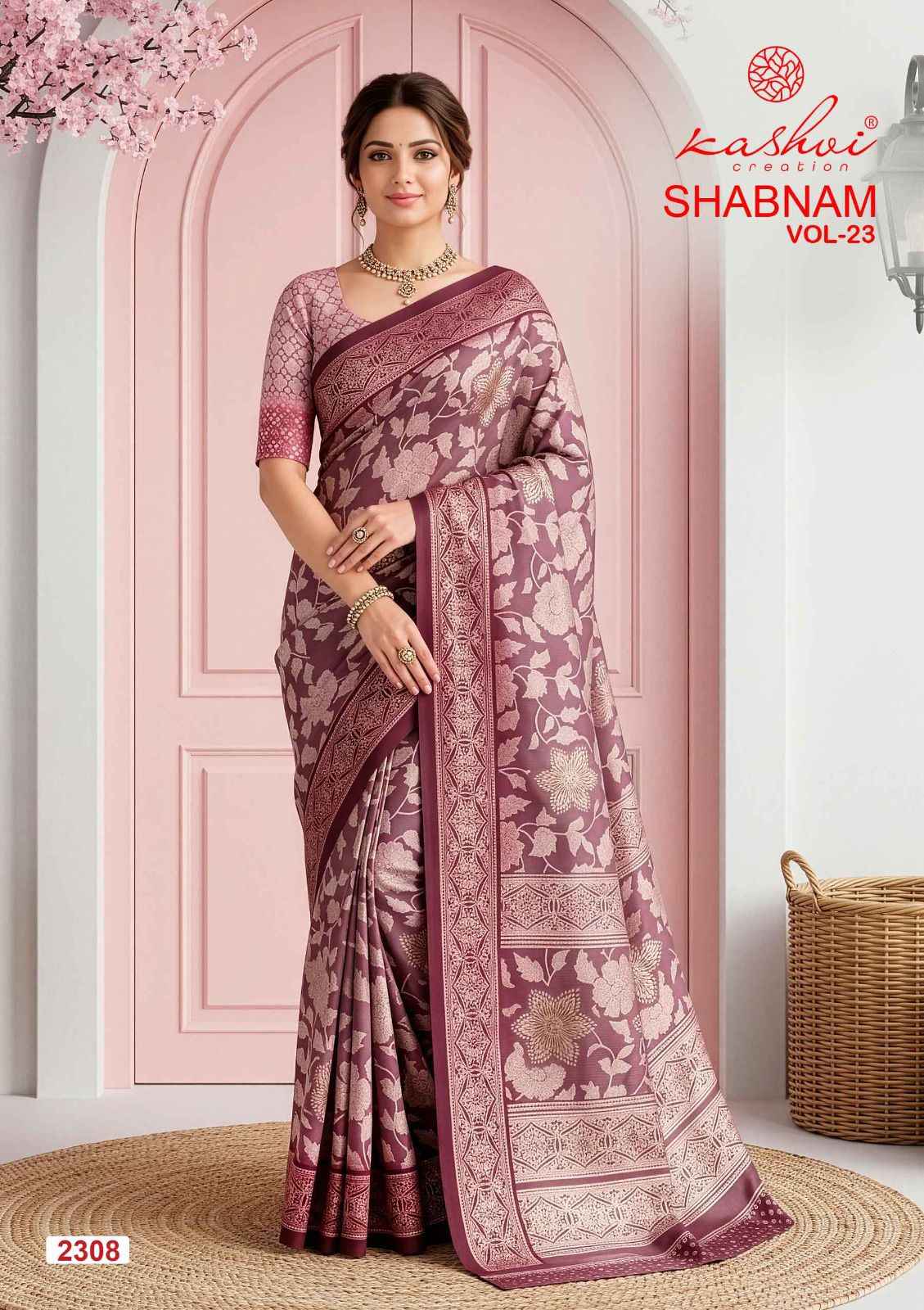 Kashvi Shabnam Vol 23 Dull Moss Saree 8 pcs Catalogue