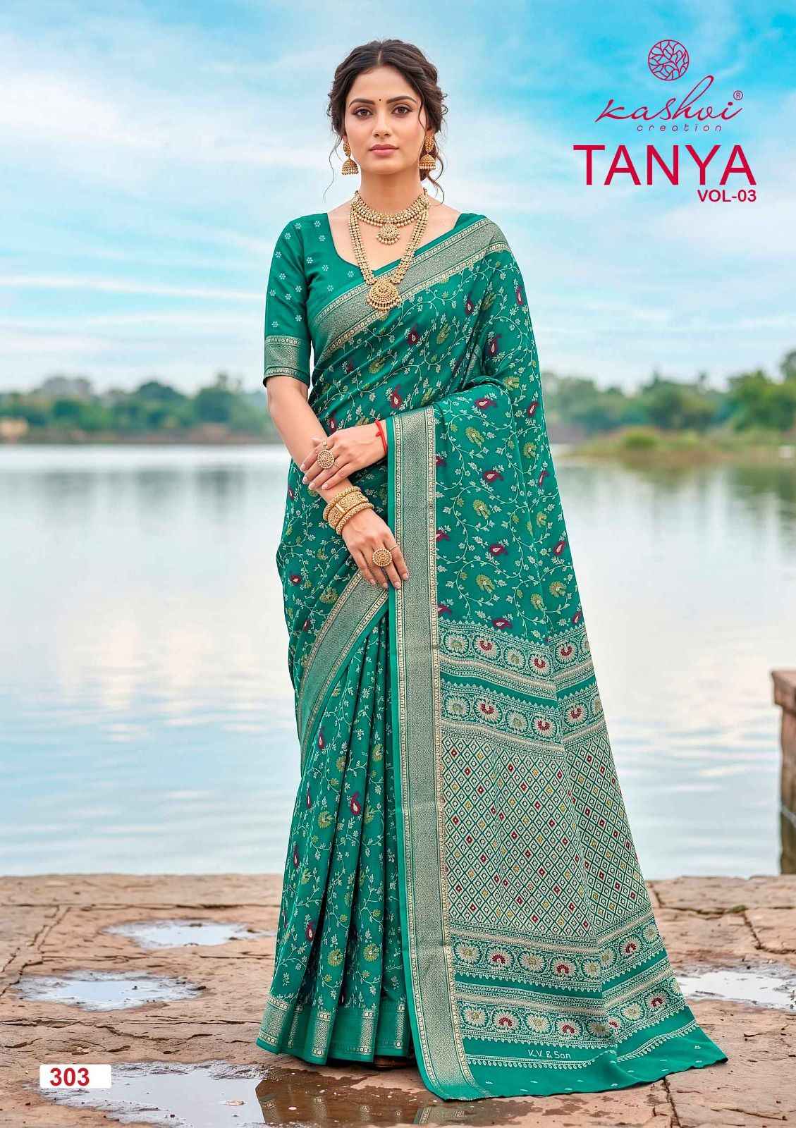 Kashvi Tanya Vol 3 Dull Moss Saree 8 pcs Catalogue